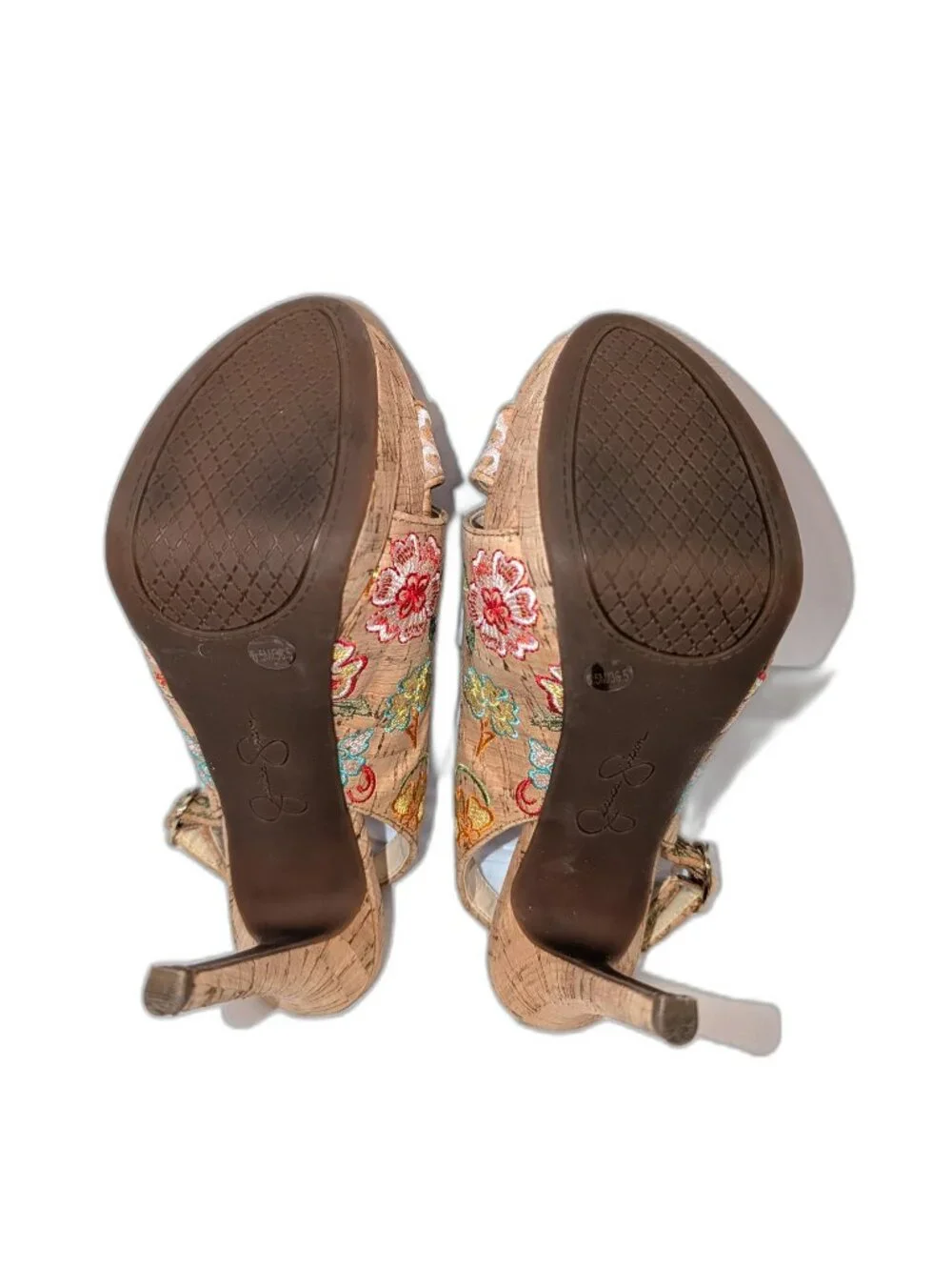 Jessica Simpson | Willey Slingback Embroidered Cork Heels Pumps | Size 6.5